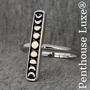 SOLID 925 Sterling Silver Silver Moon Phase Vertical Stacked Ring